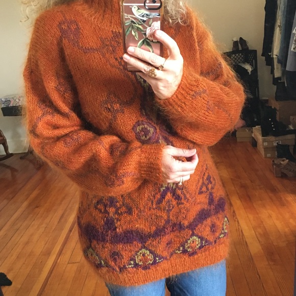 Vintage Sweaters - Vintage BOHO Mohair Rust Orange Tunic Sweater